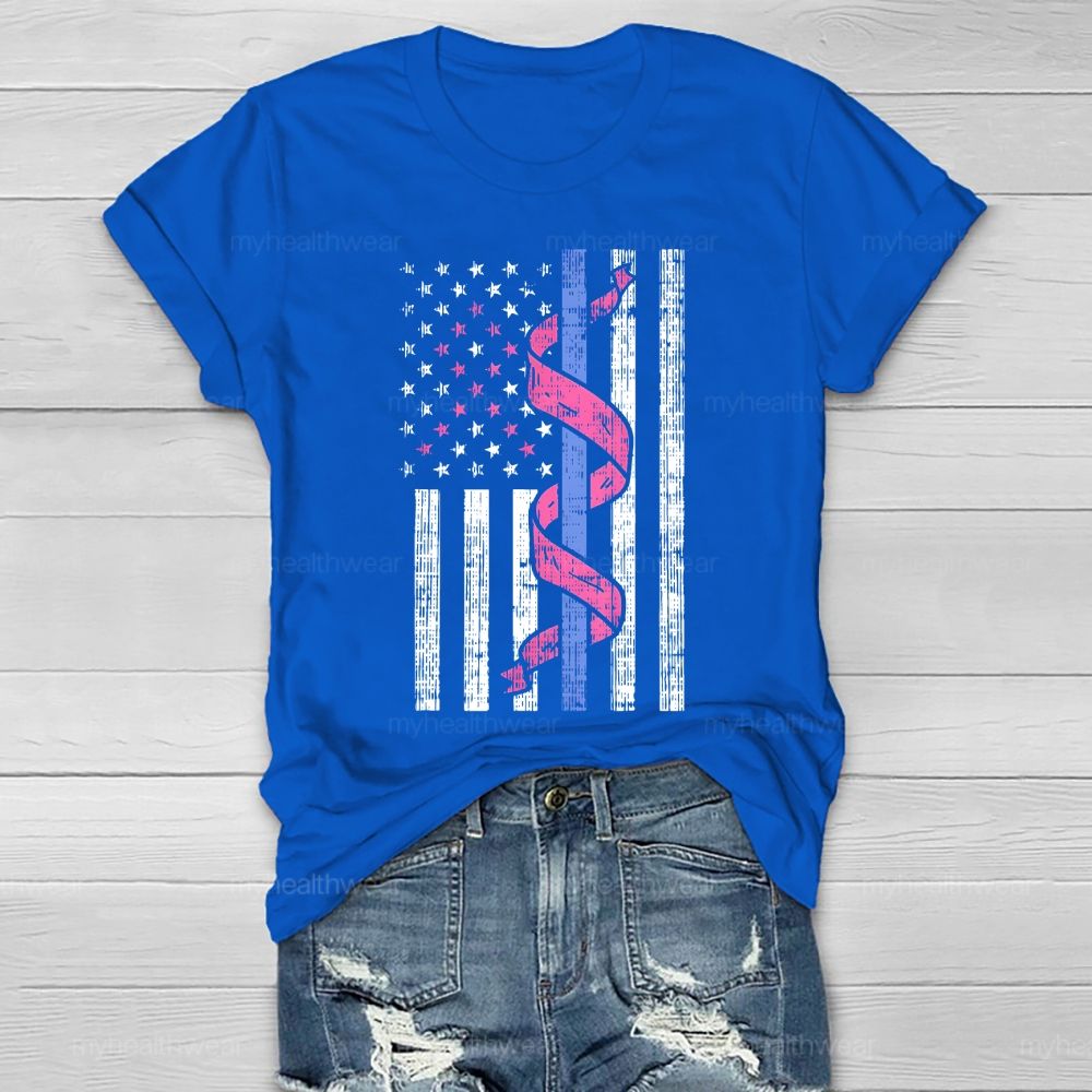 Pink Ribbon Flag Star Healthwear T-shirt