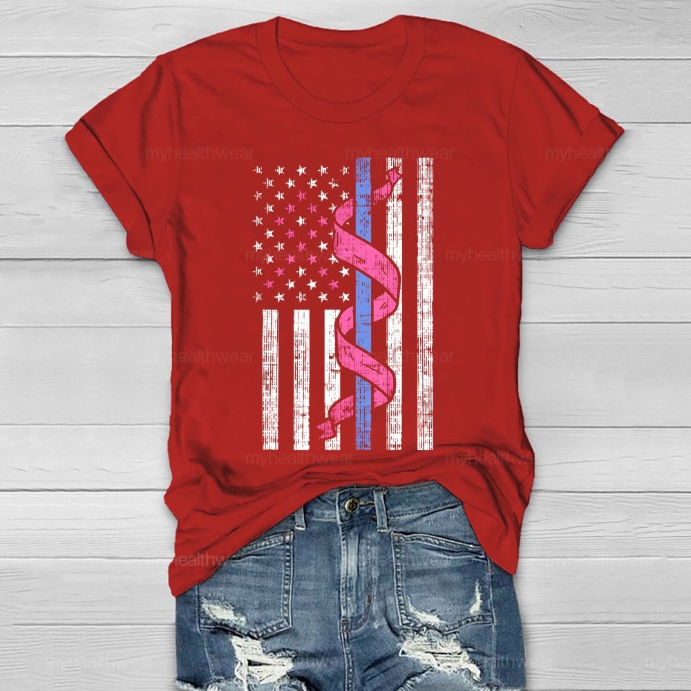 Pink Ribbon Flag Star Healthwear T-shirt