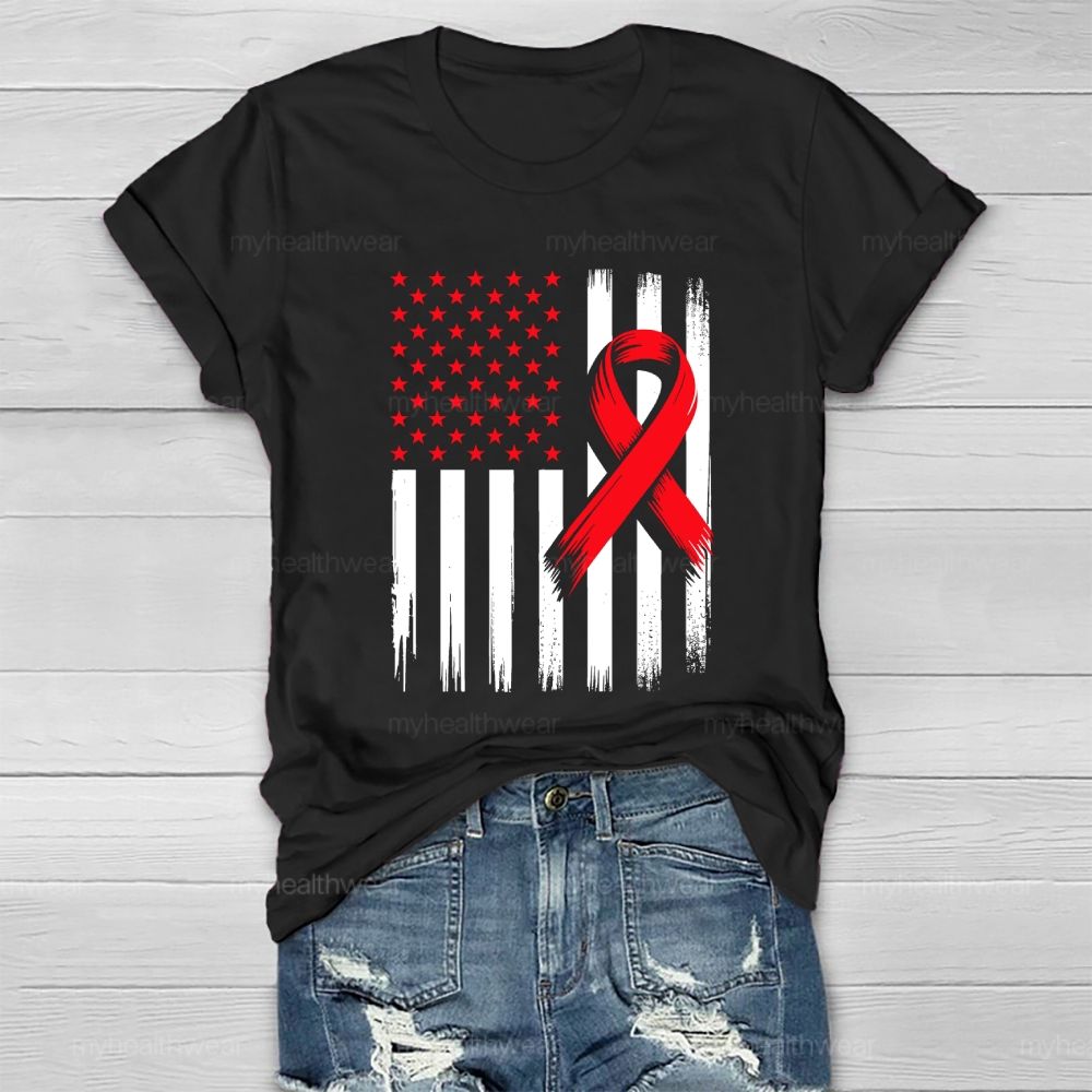 Red Ribbon Flag Star Healthwear T-shirt