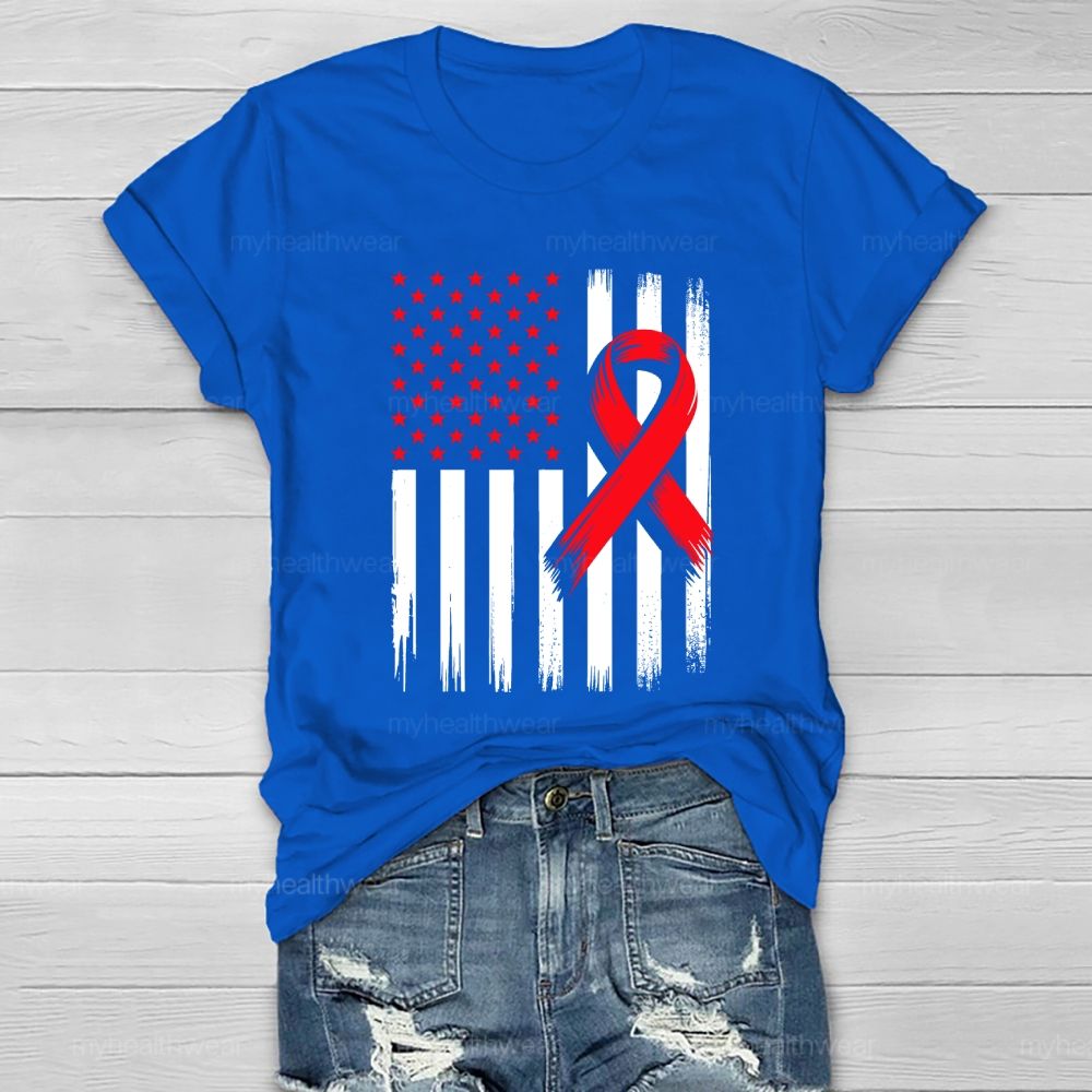 Red Ribbon Flag Star Healthwear T-shirt