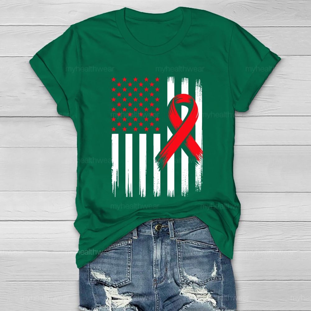 Red Ribbon Flag Star Healthwear T-shirt
