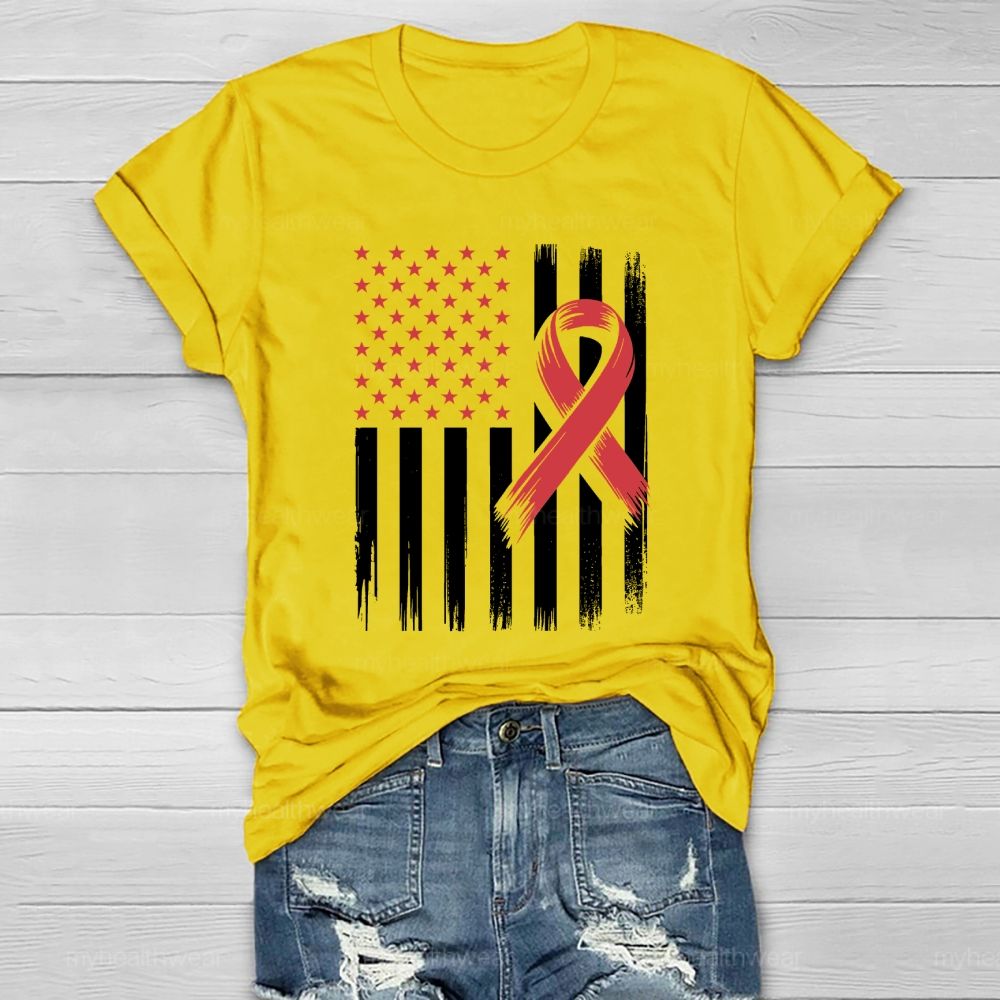 Red Ribbon Flag Star Healthwear T-shirt
