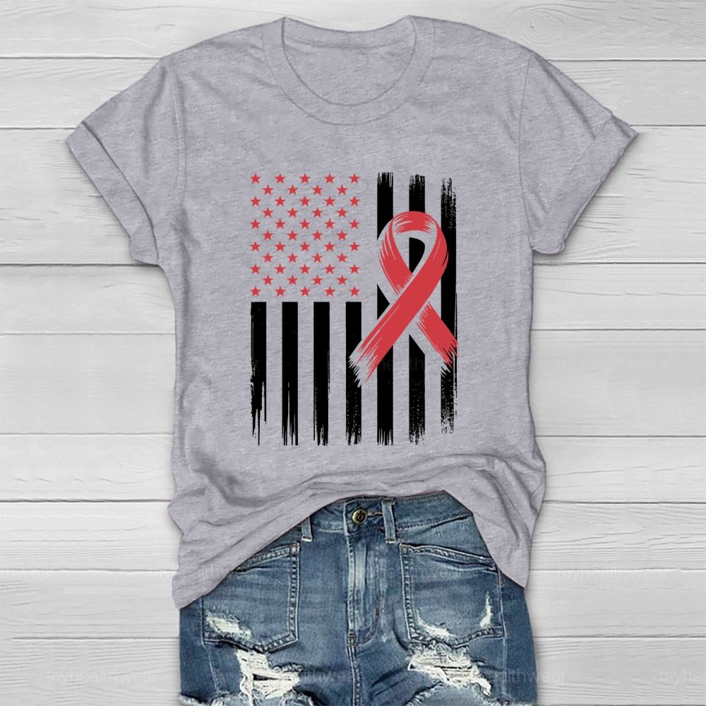 Red Ribbon Flag Star Healthwear T-shirt