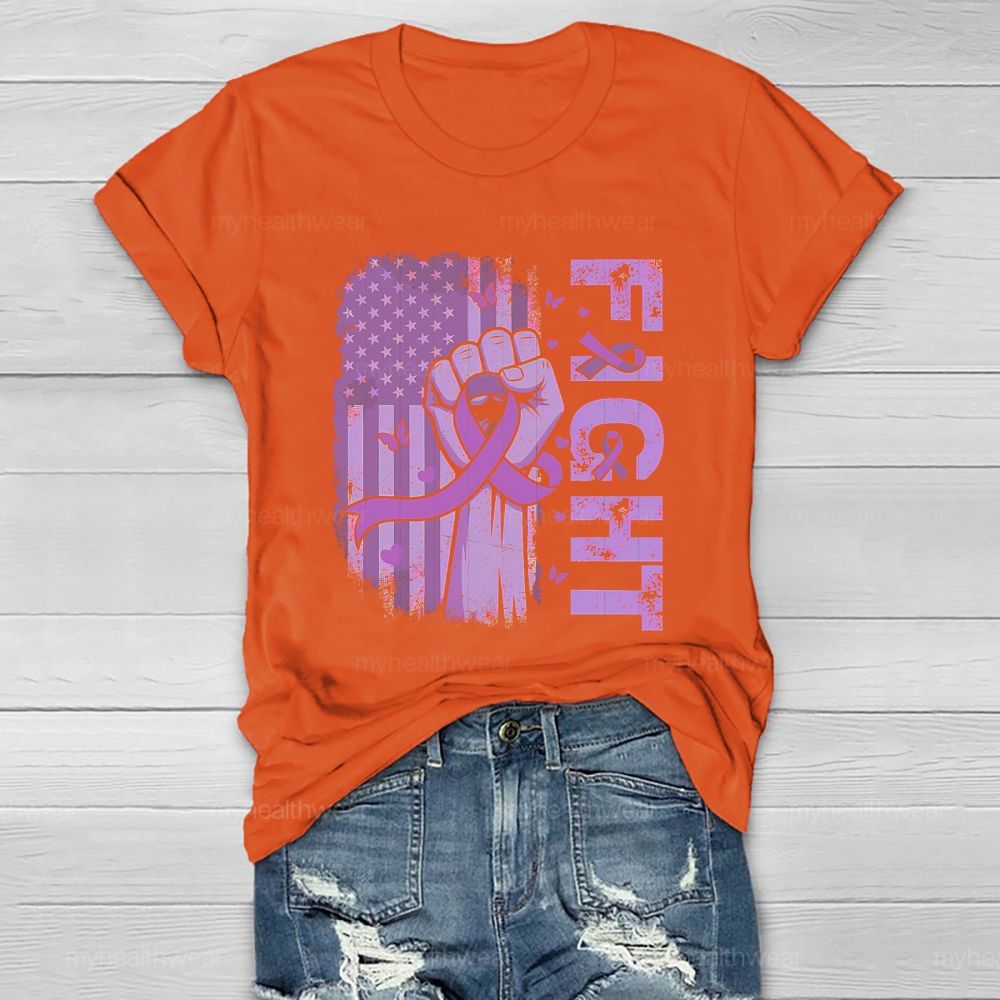 Fight Purple Ribbon Flag Star Healthwear T-shirt