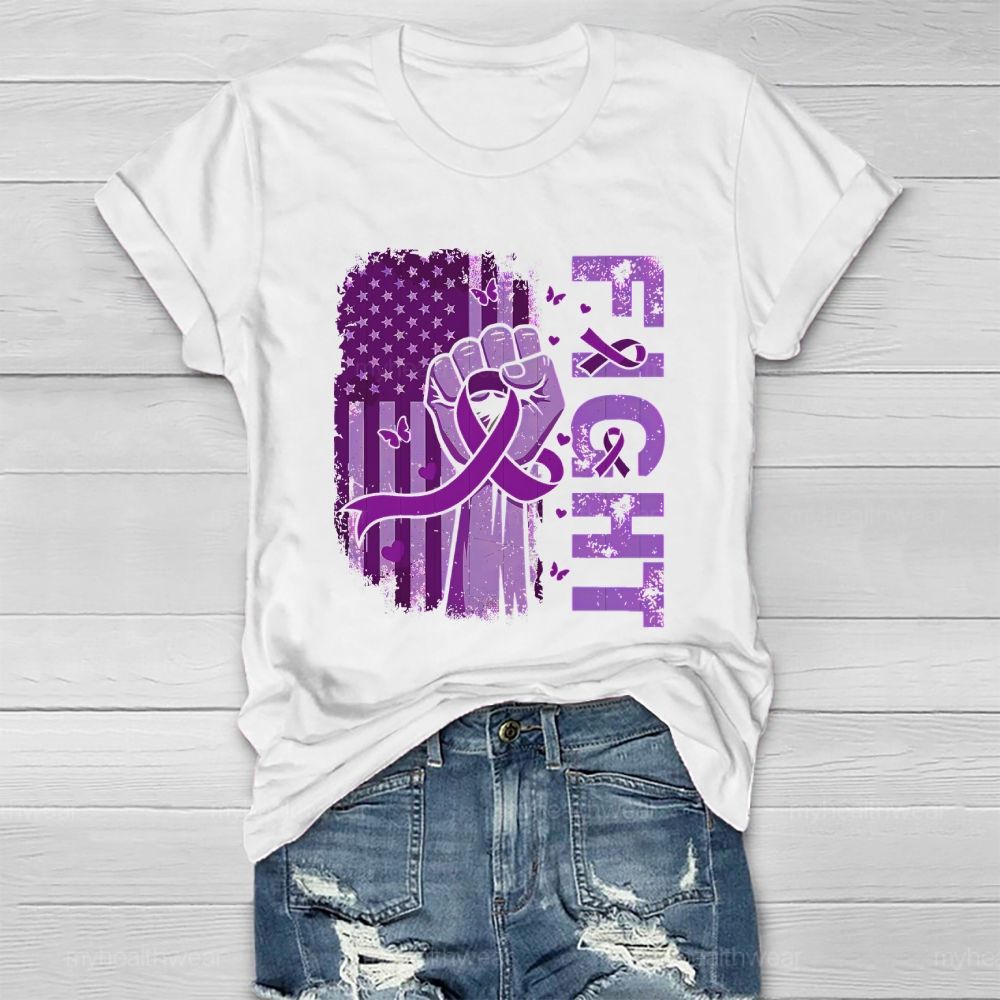 Fight Purple Ribbon Flag Star Healthwear T-shirt