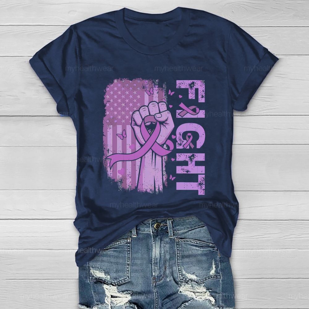 Fight Purple Ribbon Flag Star Healthwear T-shirt