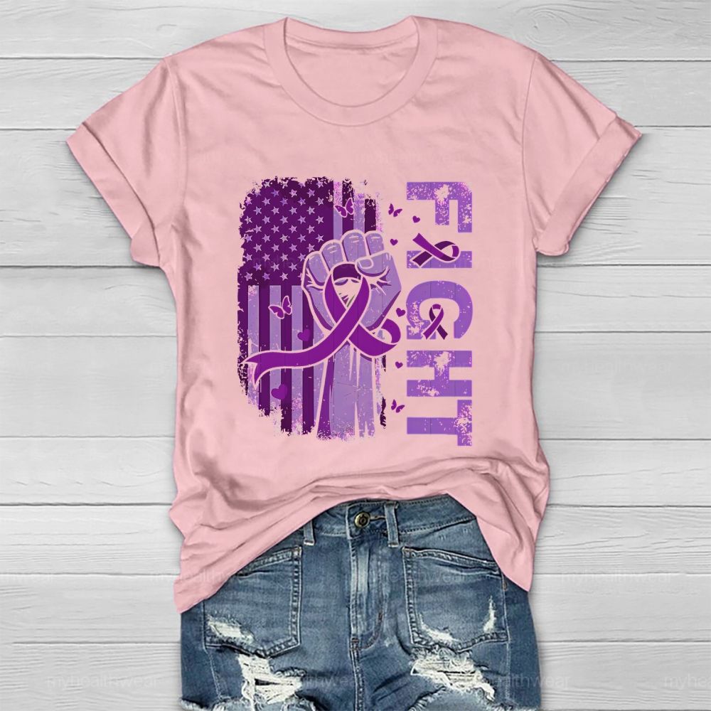 Fight Purple Ribbon Flag Star Healthwear T-shirt