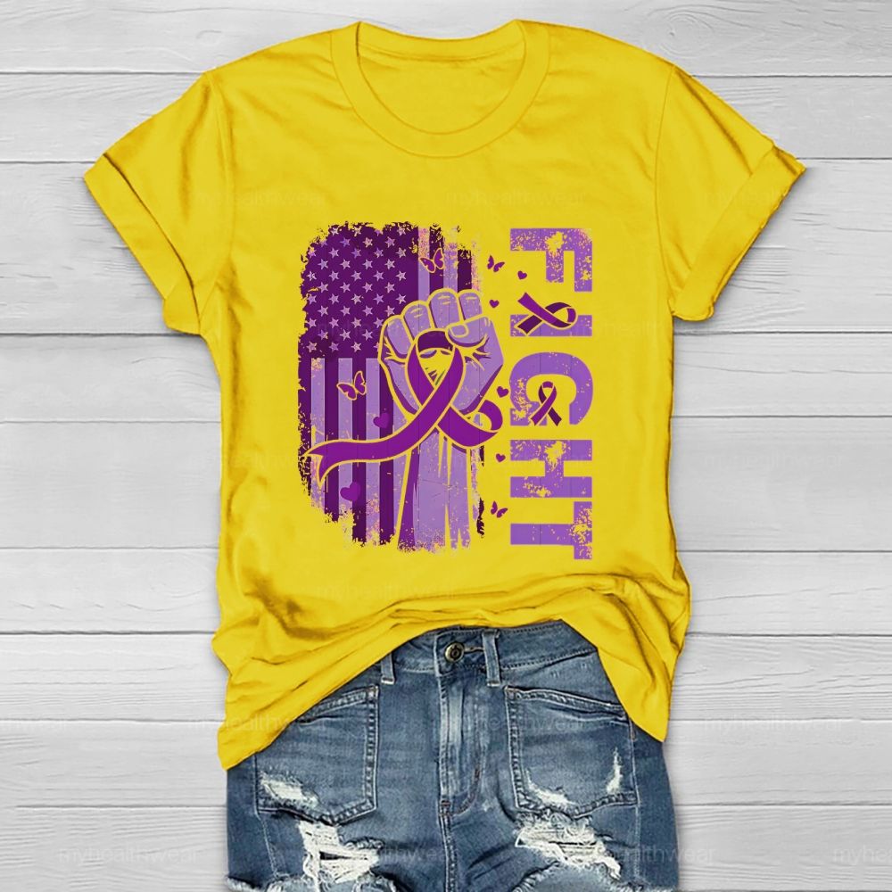 Fight Purple Ribbon Flag Star Healthwear T-shirt