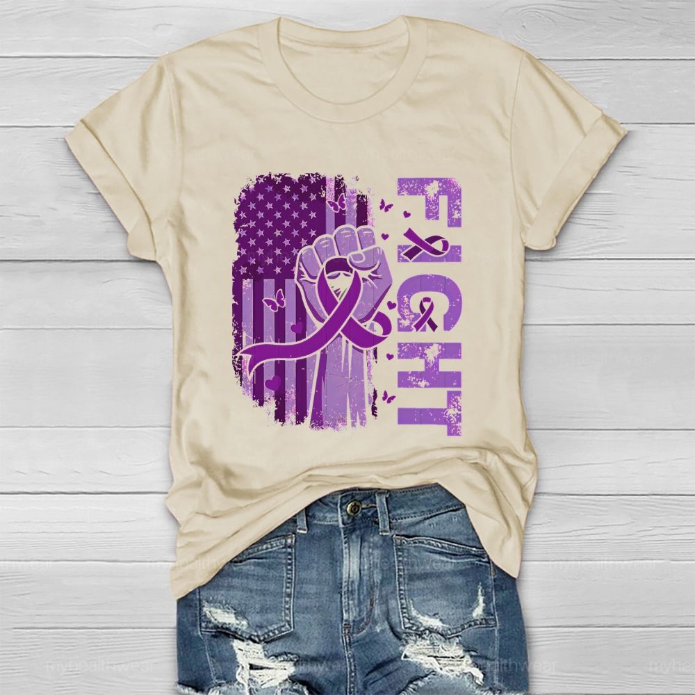 Fight Purple Ribbon Flag Star Healthwear T-shirt