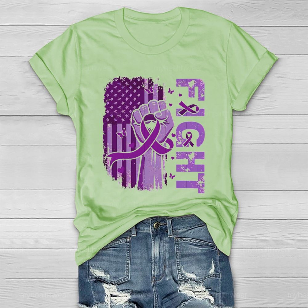 Fight Purple Ribbon Flag Star Healthwear T-shirt