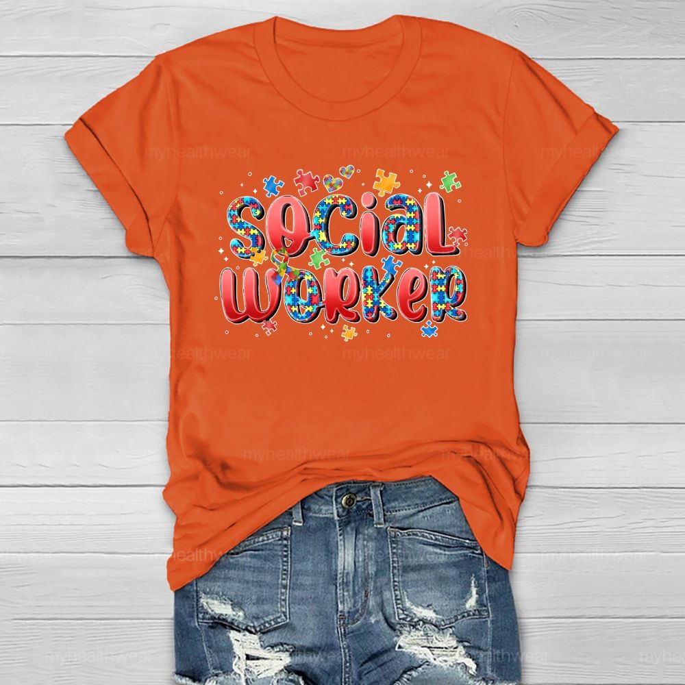 Social Worker Puzzle Letters Healthwear T-shirt