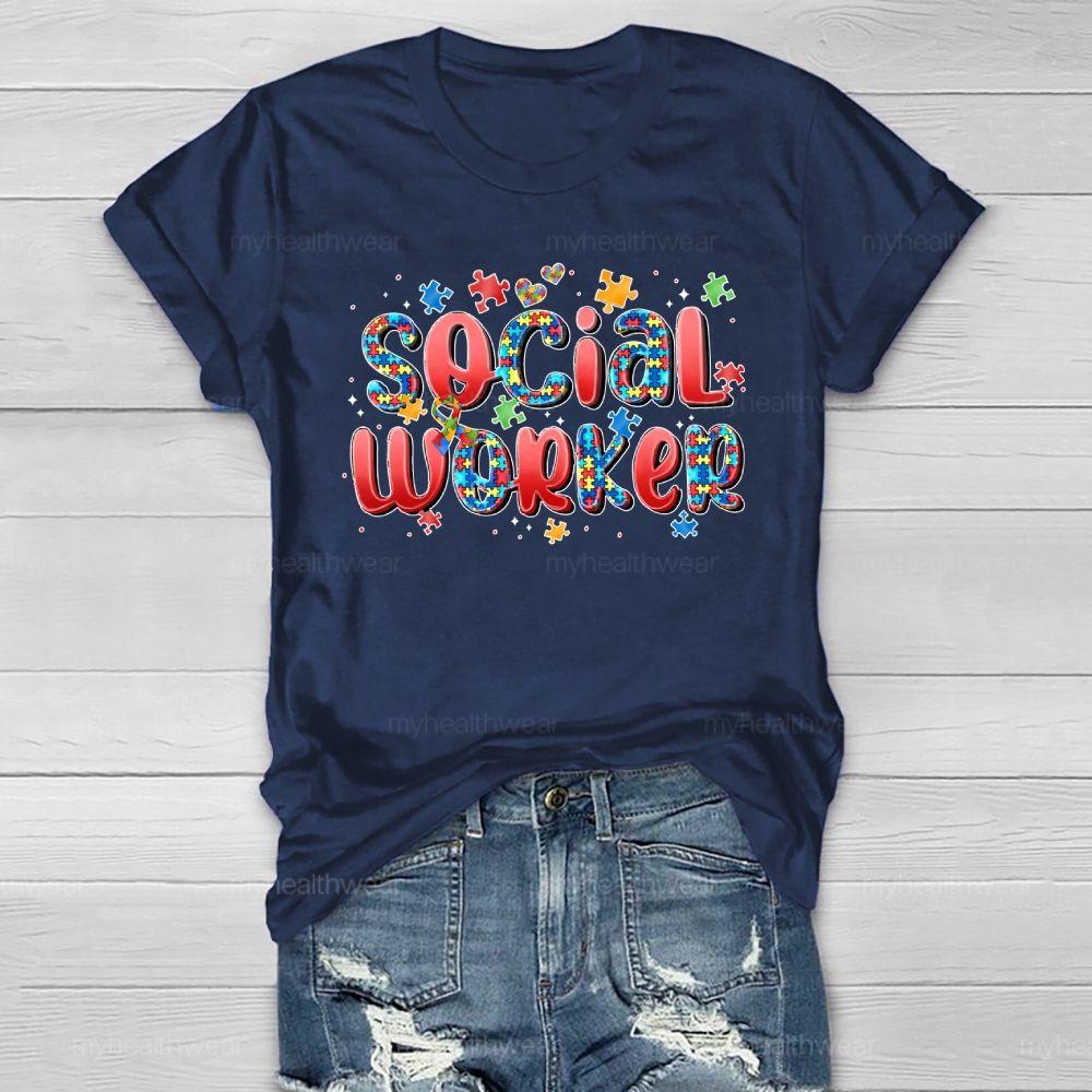 Social Worker Puzzle Letters Healthwear T-shirt