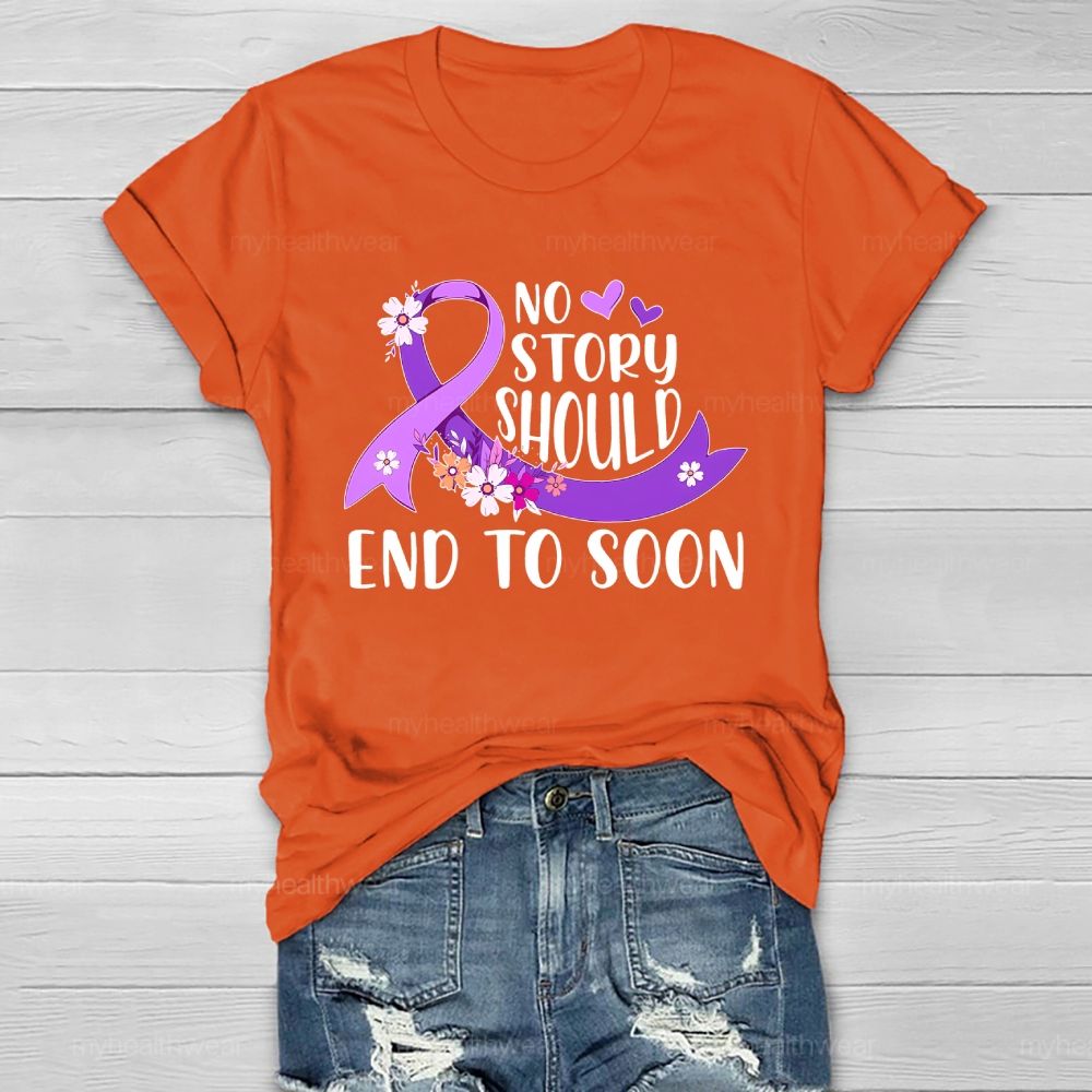 No Story Should End Too Soon Purple Ribbon Flowers Healthwear T-shirt