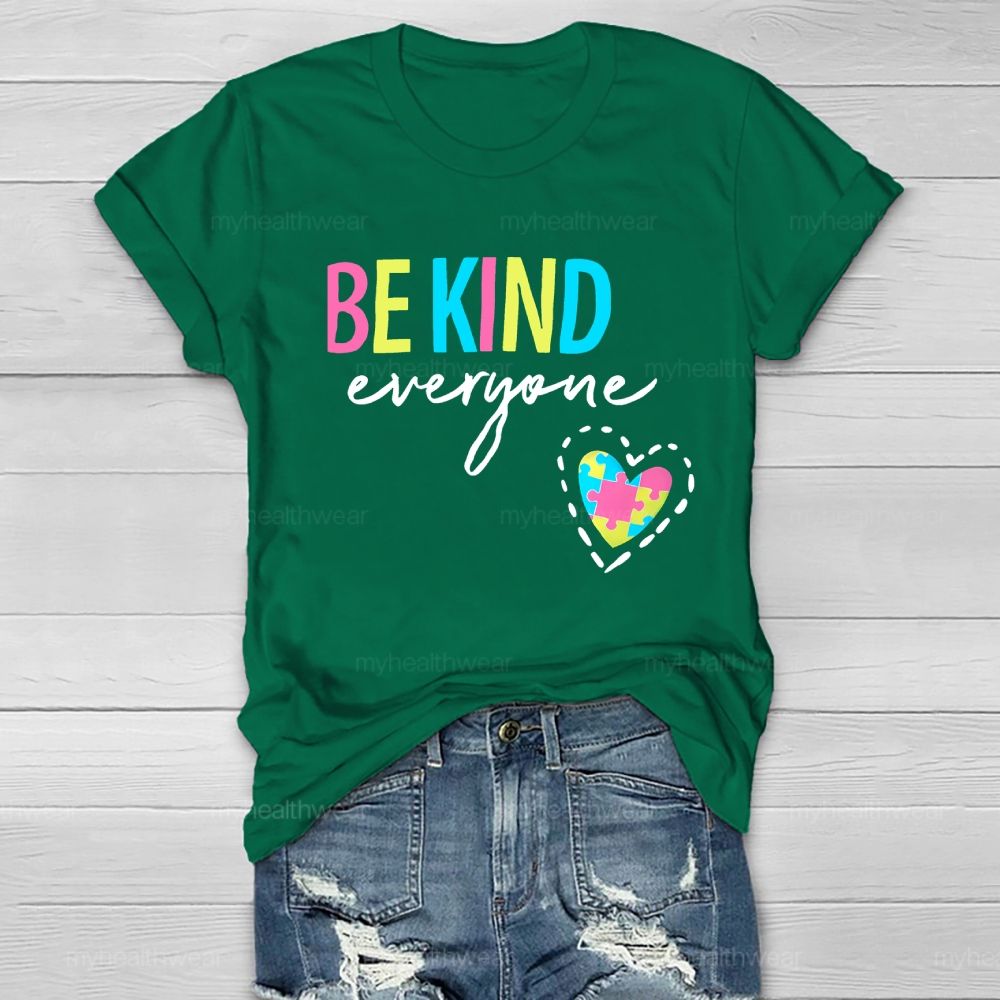 Be Kind Everyone Colorful Letters Heart Puzzle Healthwear T-shirt