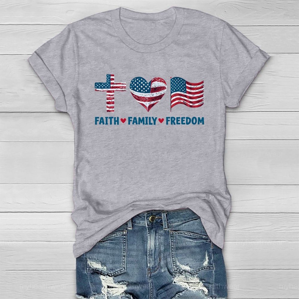 Faith Family Freedom Flag Cross Healthwear T-shirt