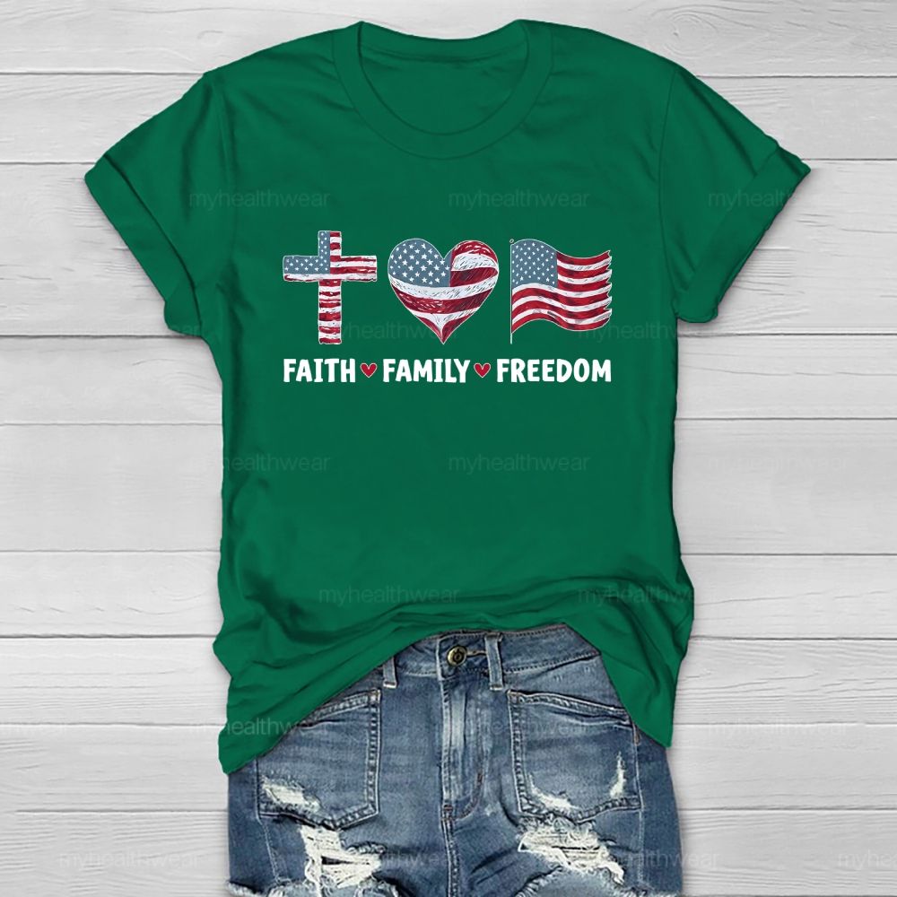 Faith Family Freedom Flag Cross Healthwear T-shirt