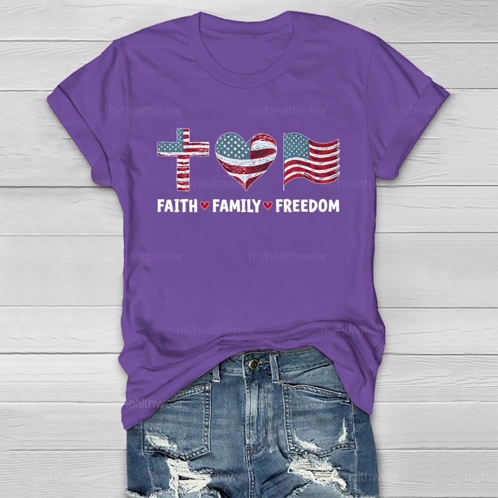 Faith Family Freedom Flag Cross Healthwear T-shirt