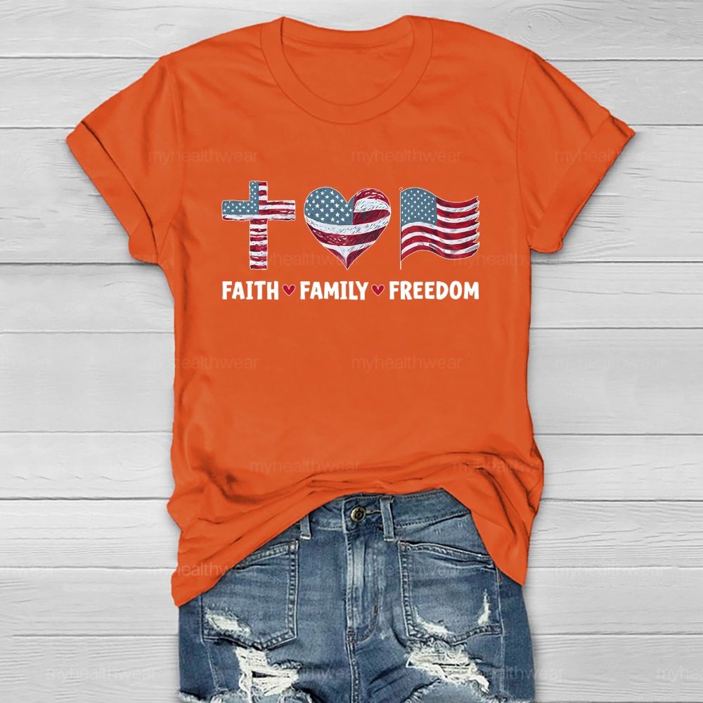 Faith Family Freedom Flag Cross Healthwear T-shirt