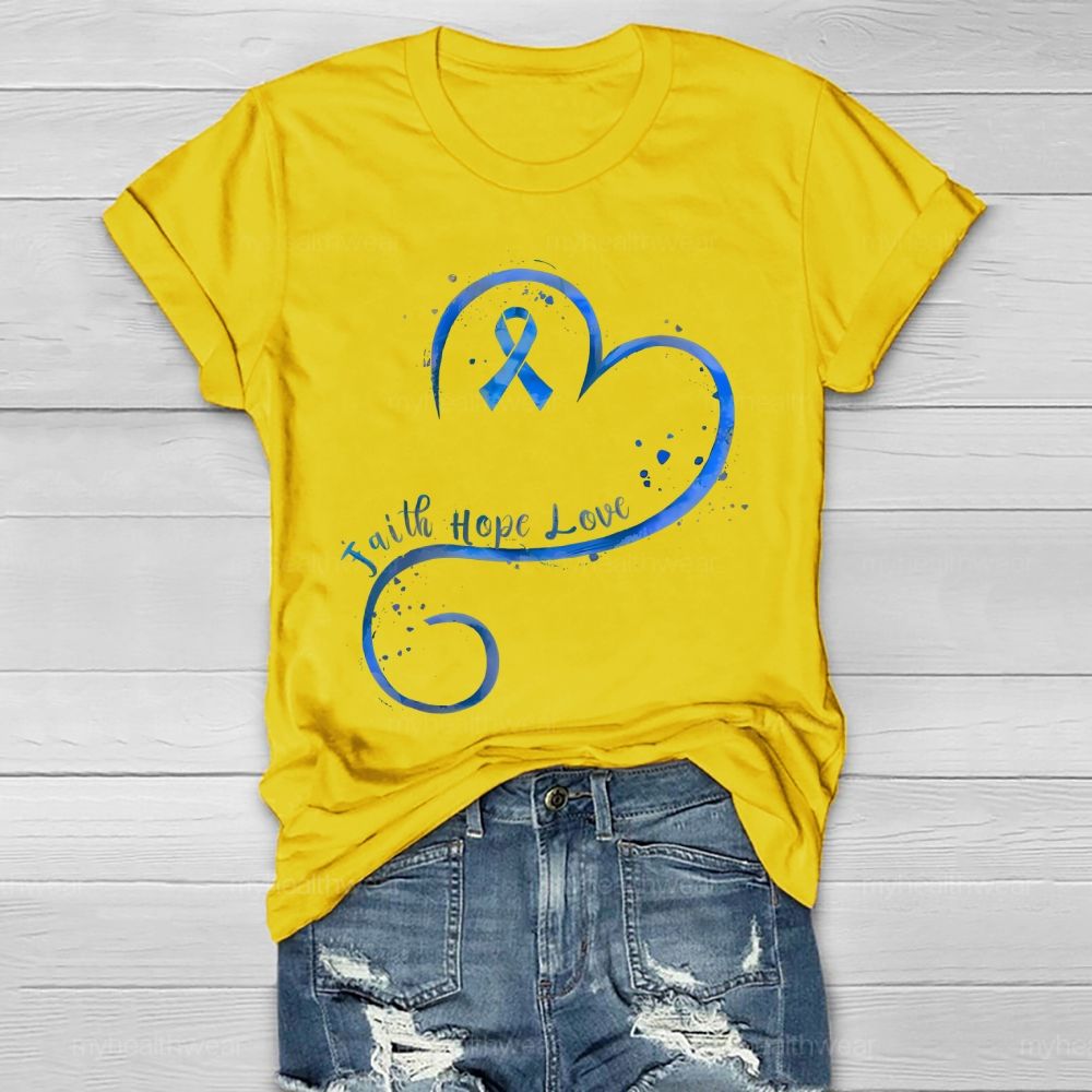 Faith Hope Love Blue Ribbon Heart Healthwear T-shirt