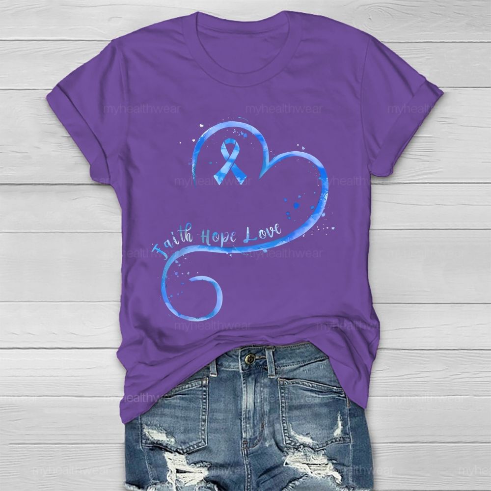 Faith Hope Love Blue Ribbon Heart Healthwear T-shirt