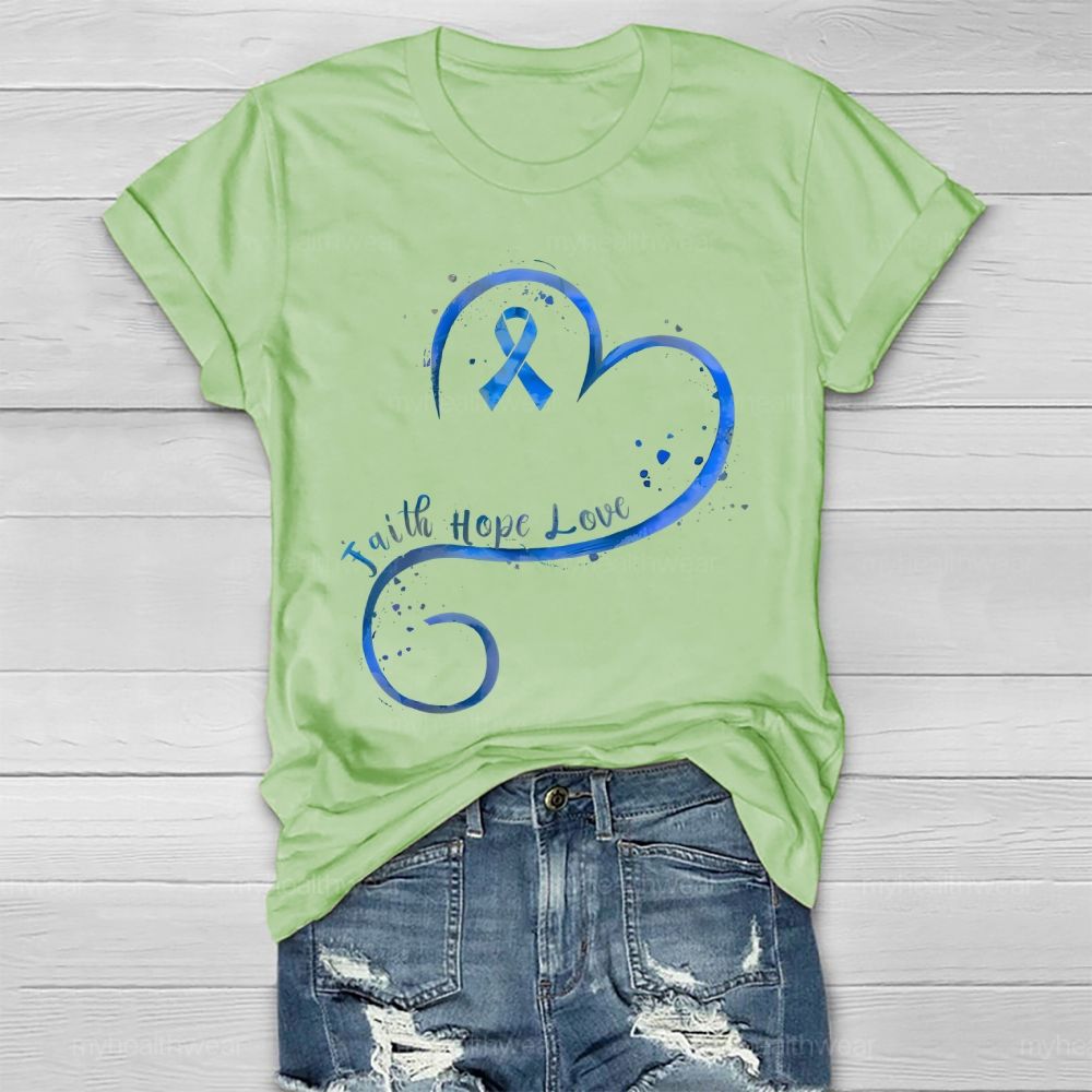 Faith Hope Love Blue Ribbon Heart Healthwear T-shirt