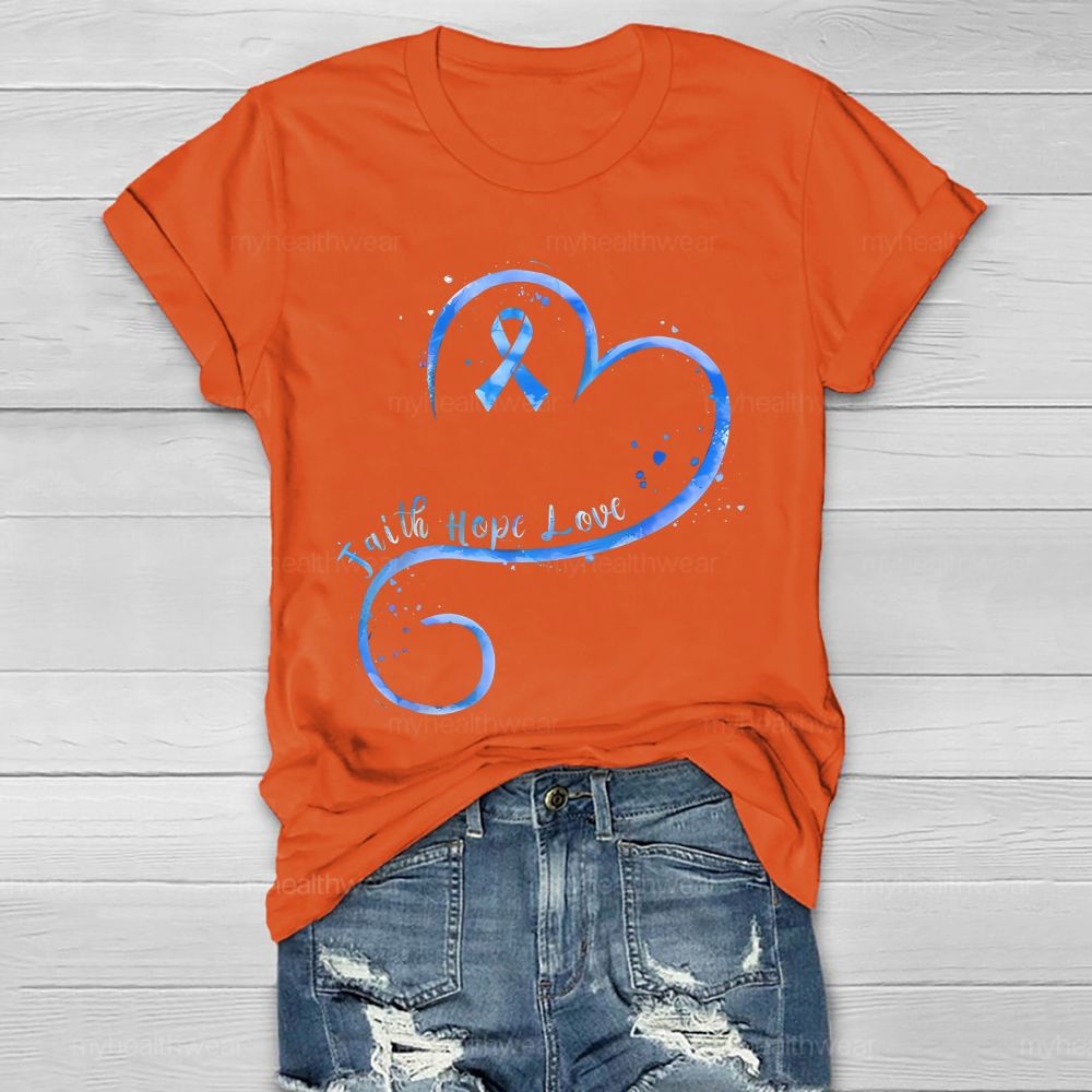 Faith Hope Love Blue Ribbon Heart Healthwear T-shirt