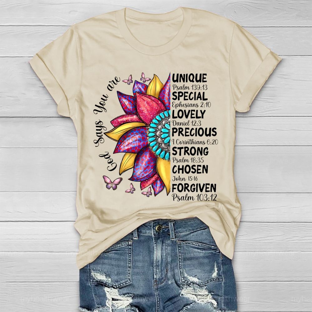 God Says You Are Unique Flower Healthwear T-shirt