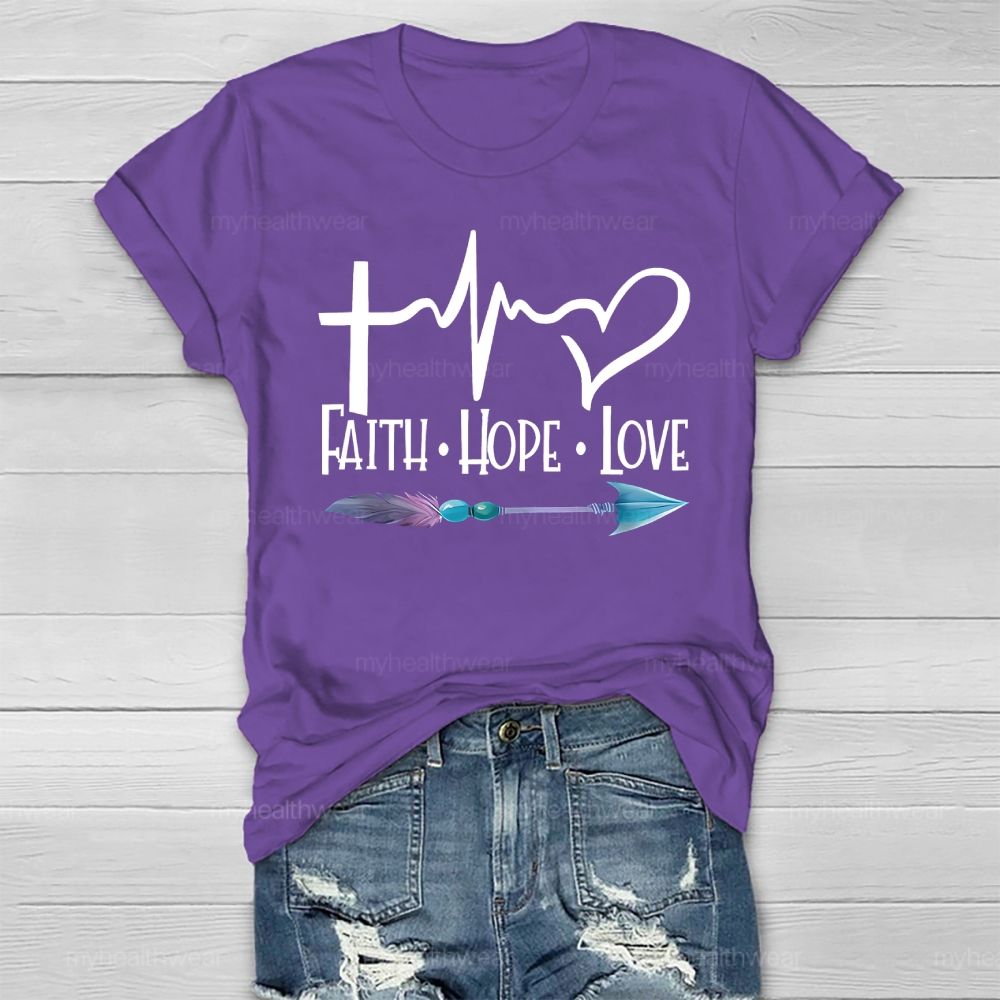 Faith Hope Love Cross Heart Feather Arrow Healthwear T-shirt