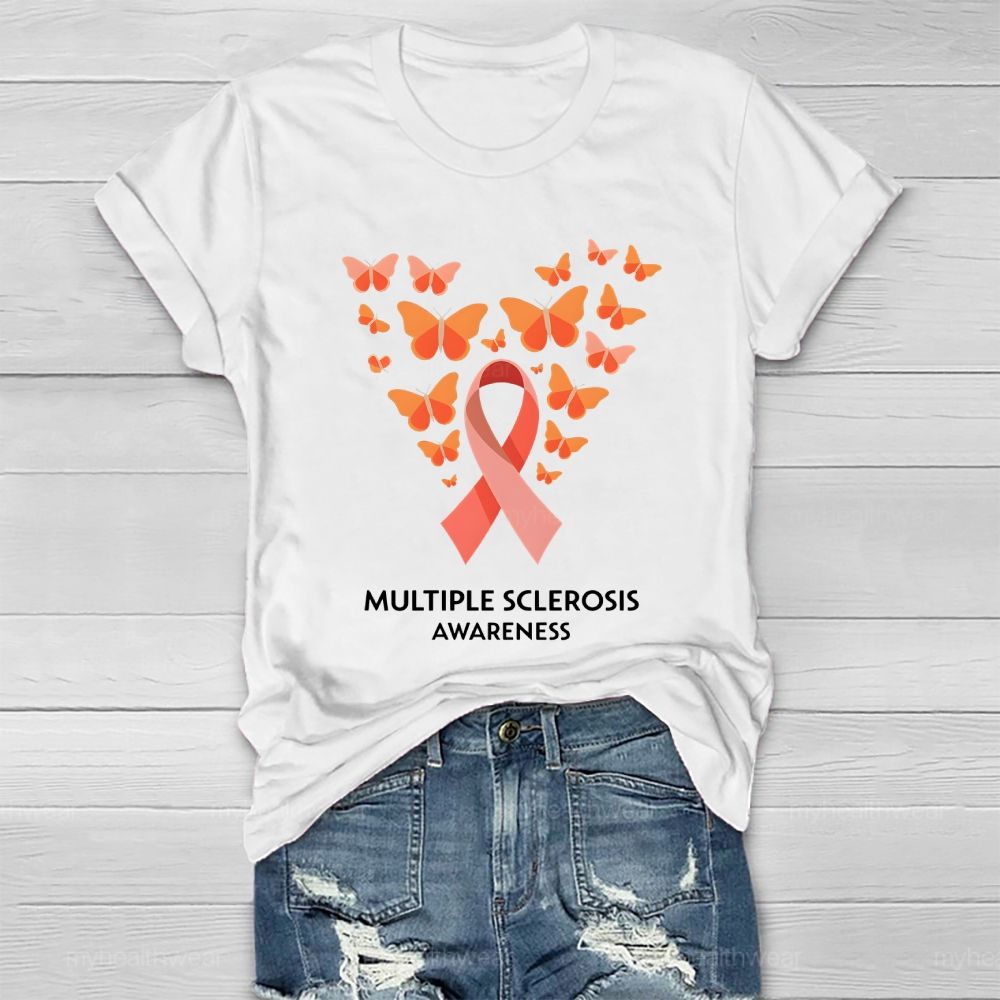 Multiple Sclerosis Awareness Orange Ribbon Butterfly Healthwear T-shirt