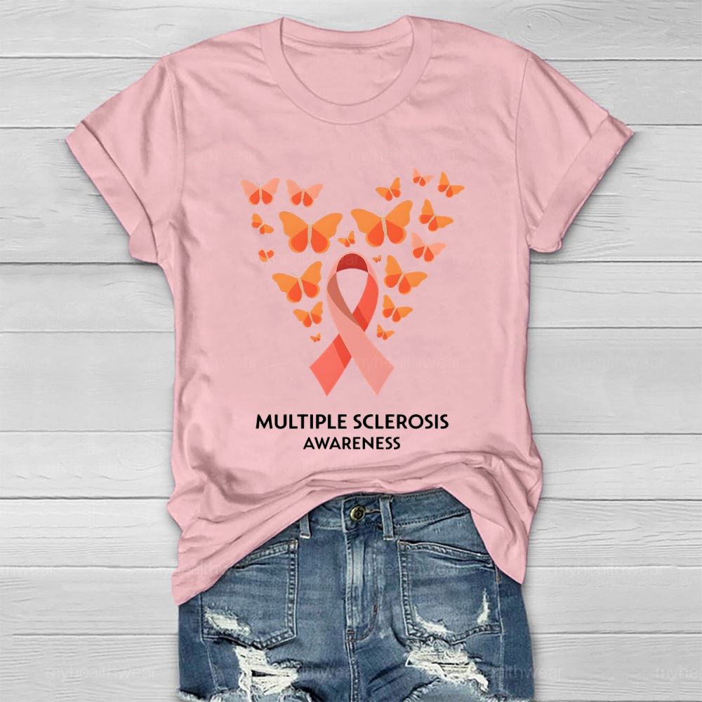 Multiple Sclerosis Awareness Orange Ribbon Butterfly Healthwear T-shirt