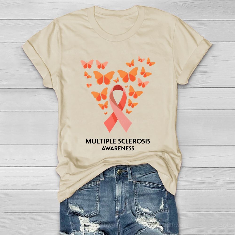 Multiple Sclerosis Awareness Orange Ribbon Butterfly Healthwear T-shirt