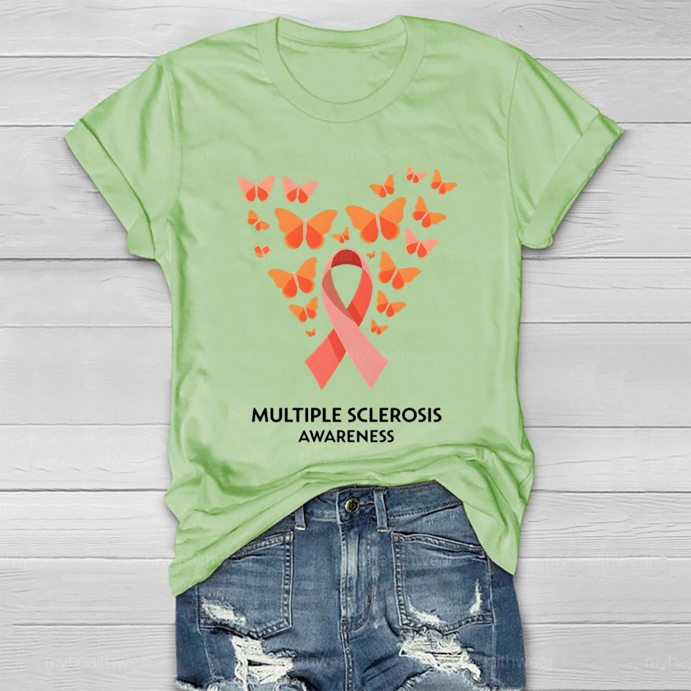 Multiple Sclerosis Awareness Orange Ribbon Butterfly Healthwear T-shirt