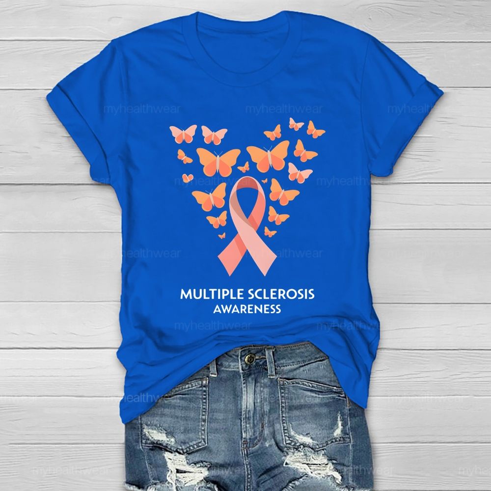 Multiple Sclerosis Awareness Orange Ribbon Butterfly Healthwear T-shirt