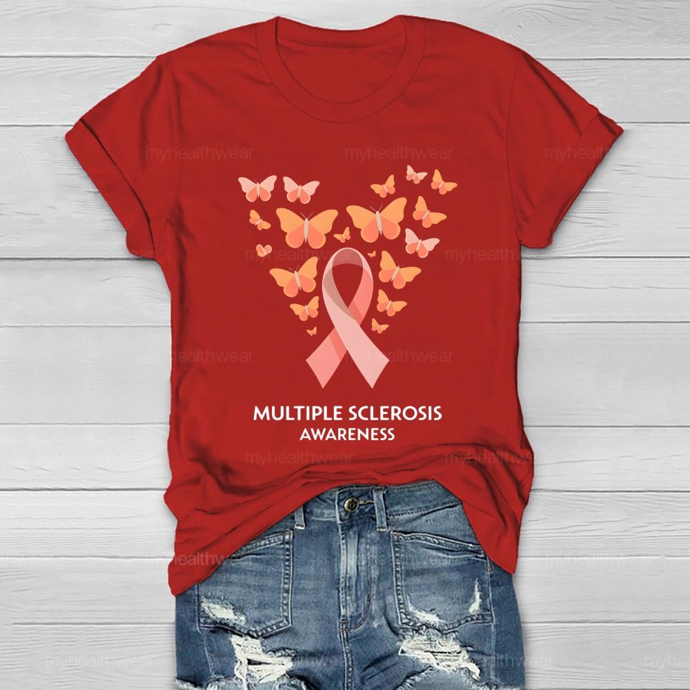 Multiple Sclerosis Awareness Orange Ribbon Butterfly Healthwear T-shirt