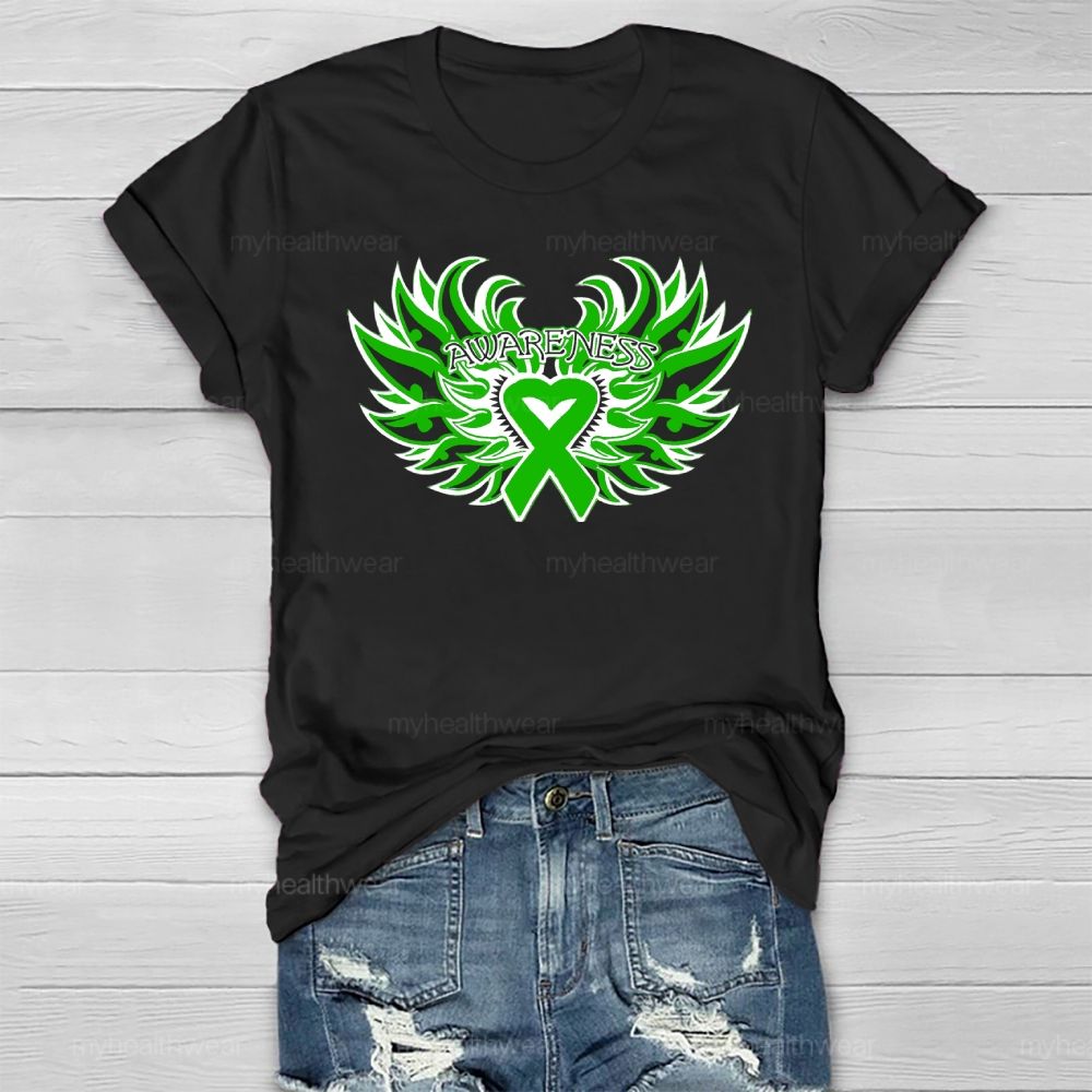 Green Ribbon Awareness Wings Heart Healthwear T-shirt