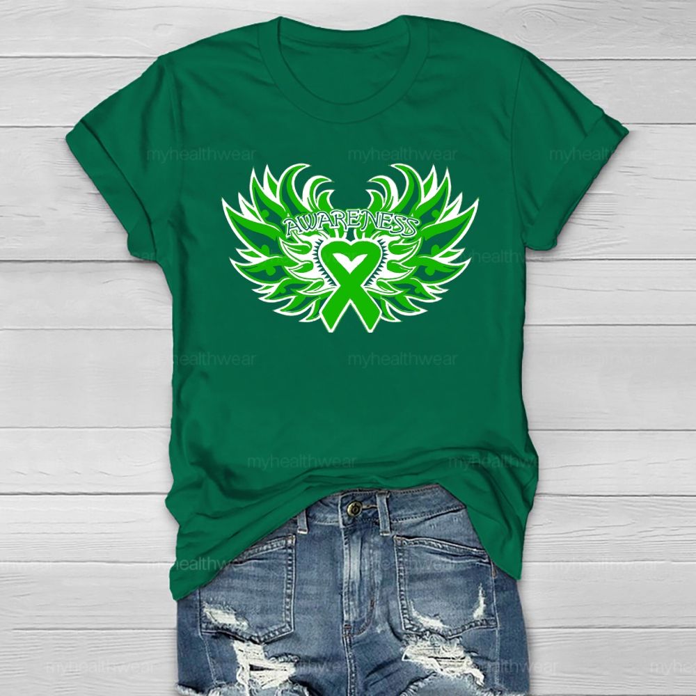 Green Ribbon Awareness Wings Heart Healthwear T-shirt