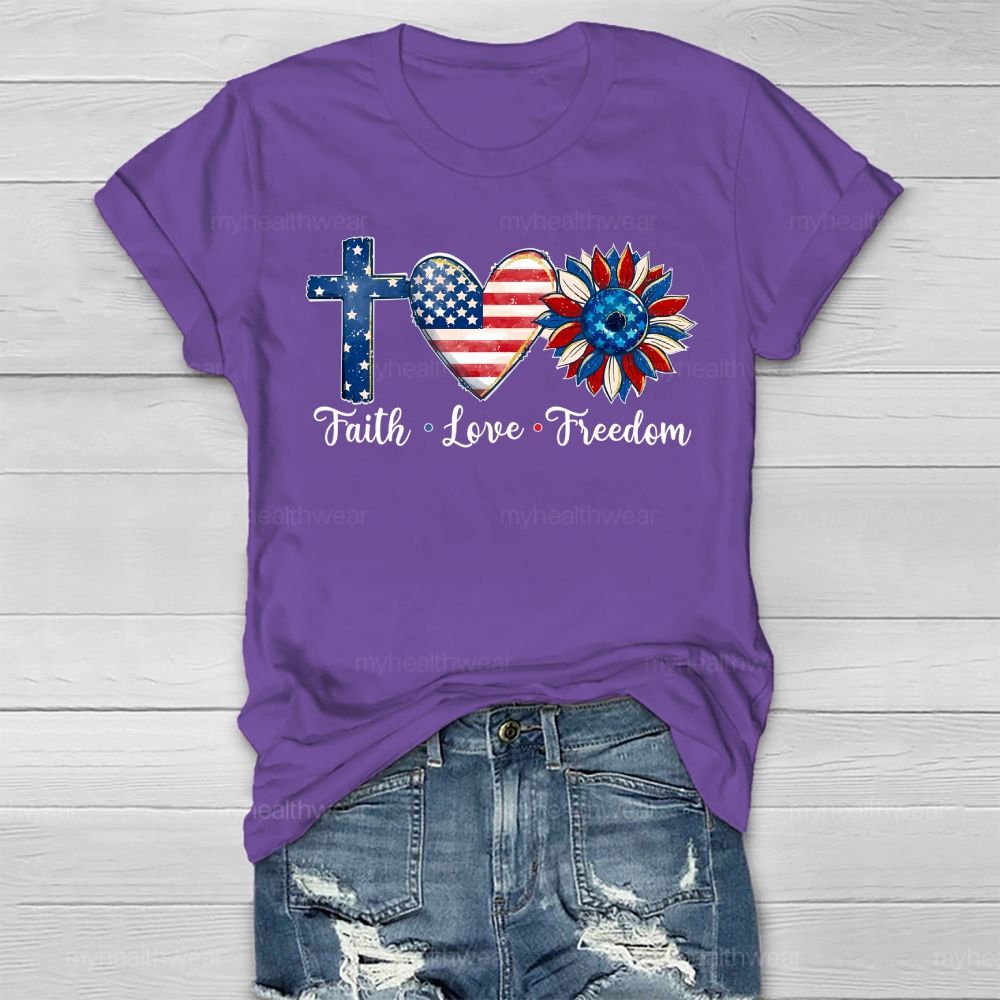 Faith Love Freedom Cross Flag Sunflower Healthwear T-shirt