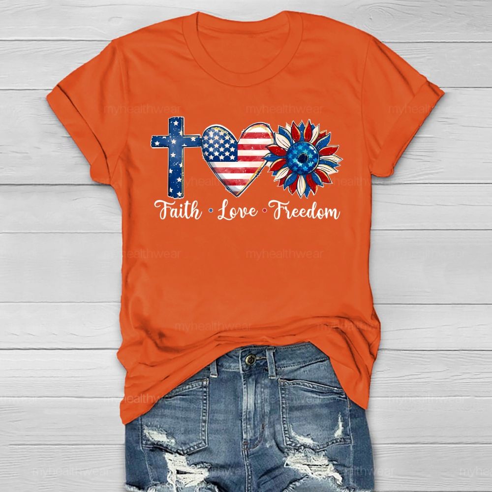 Faith Love Freedom Cross Flag Sunflower Healthwear T-shirt