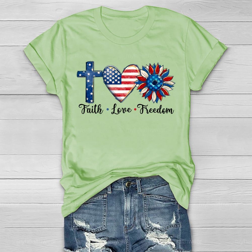 Faith Love Freedom Cross Flag Sunflower Healthwear T-shirt