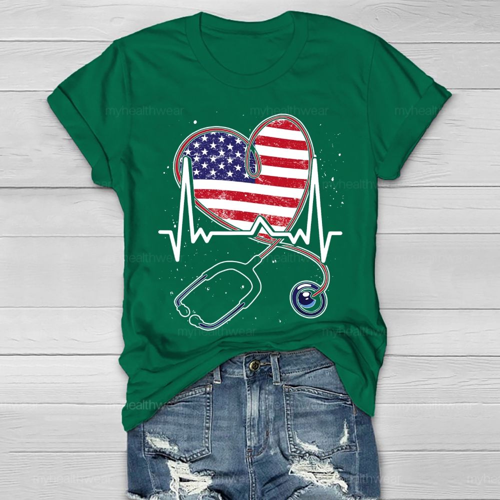 Stethoscope Flag Nurse Healthwear T-shirt