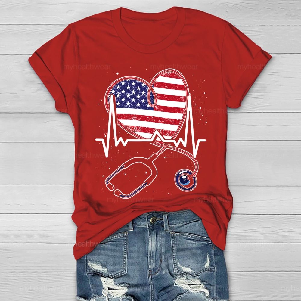 Stethoscope Flag Nurse Healthwear T-shirt