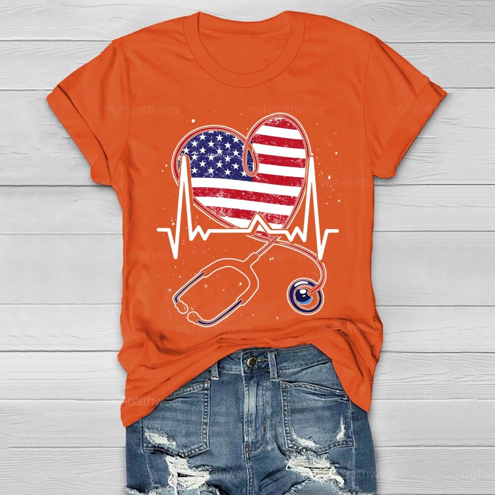 Stethoscope Flag Nurse Healthwear T-shirt