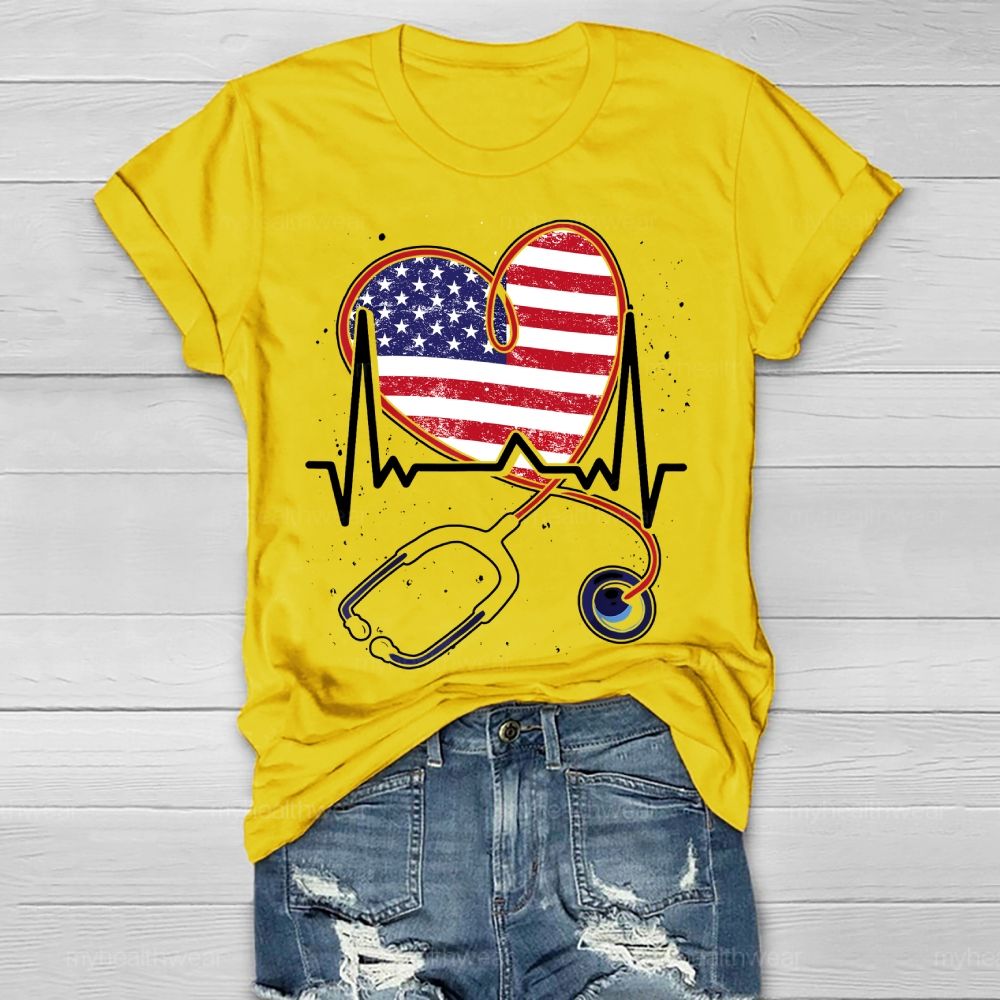 Stethoscope Flag Nurse Healthwear T-shirt