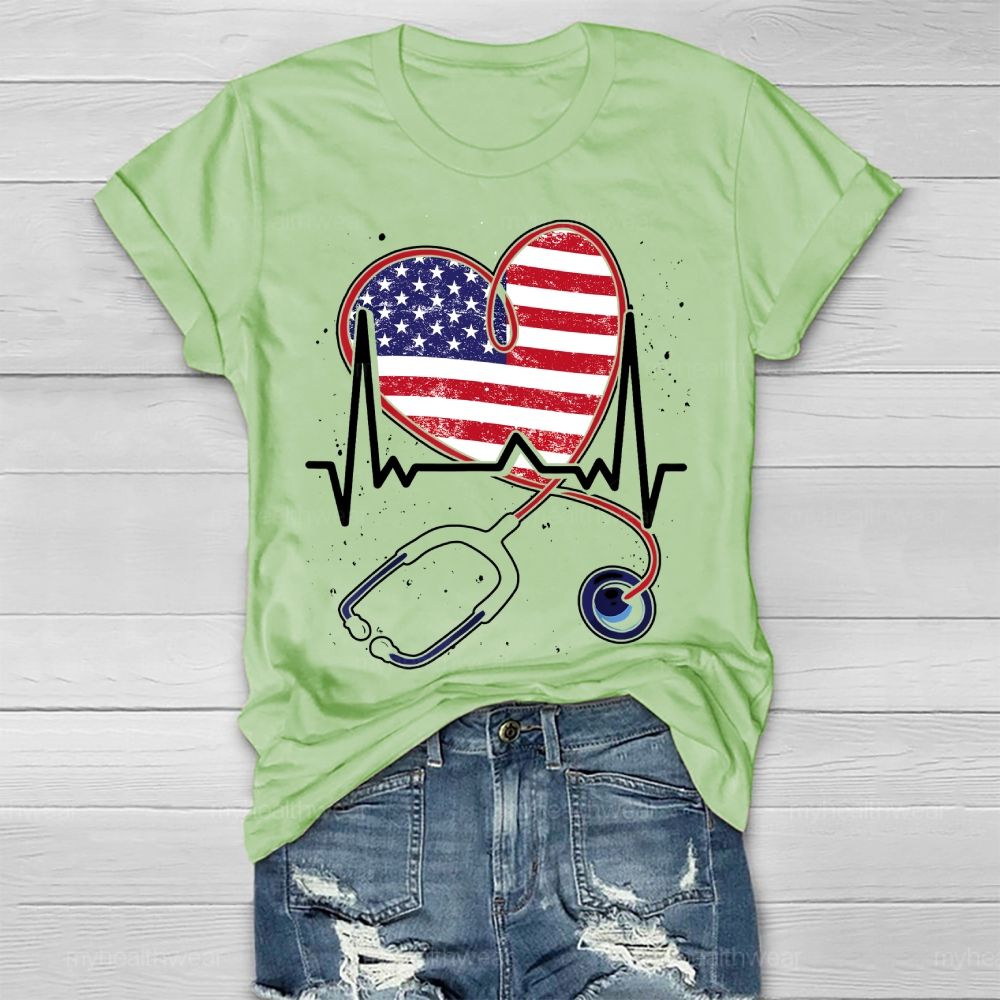 Stethoscope Flag Nurse Healthwear T-shirt