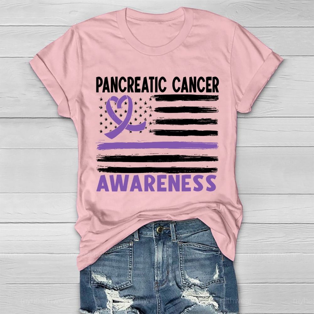 Pancreatic Cancer Awareness Flag Healthwear T-shirt