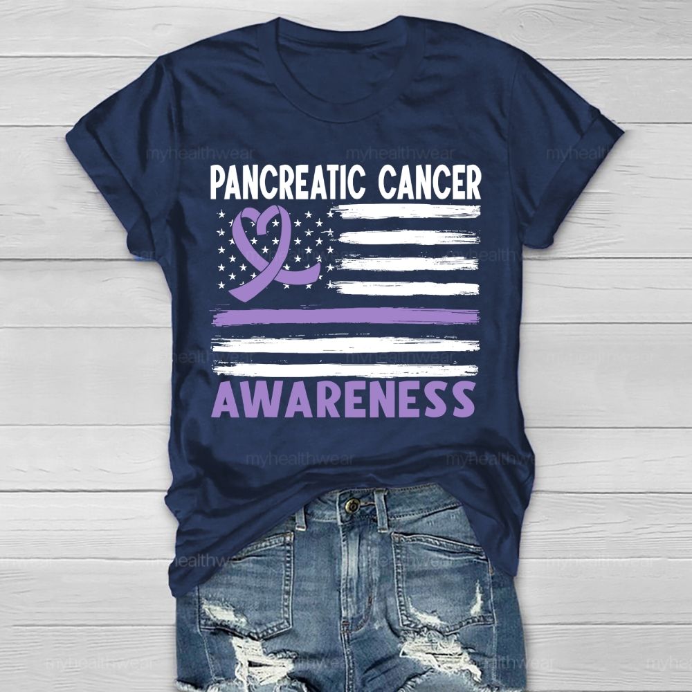 Pancreatic Cancer Awareness Flag Healthwear T-shirt