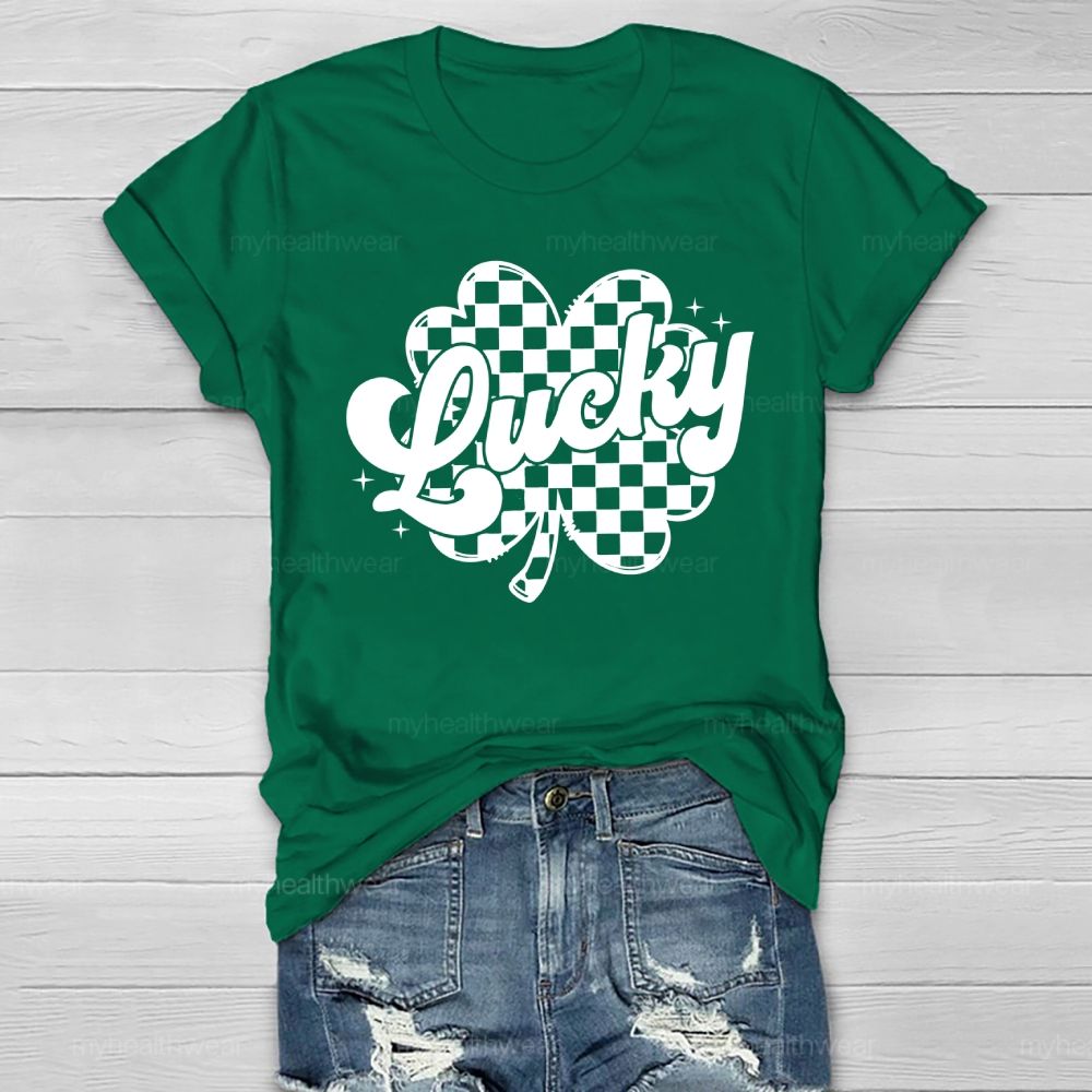 Lucky Clover Plaid Pattern Healthwear T-shirt