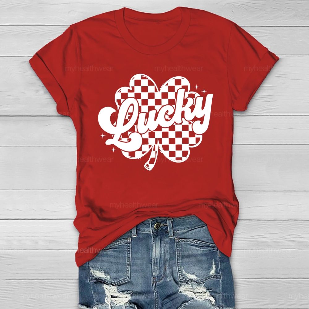 Lucky Clover Plaid Pattern Healthwear T-shirt