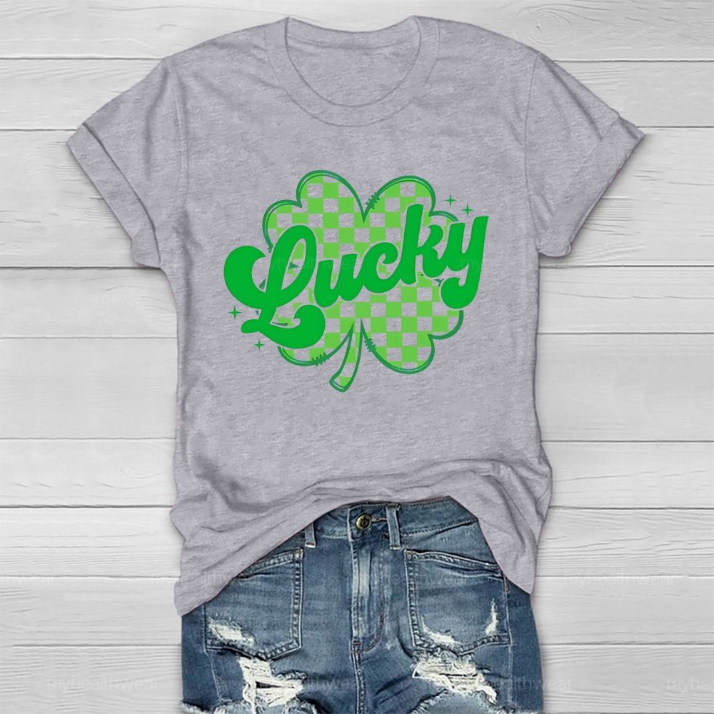 Lucky Clover Plaid Pattern Healthwear T-shirt
