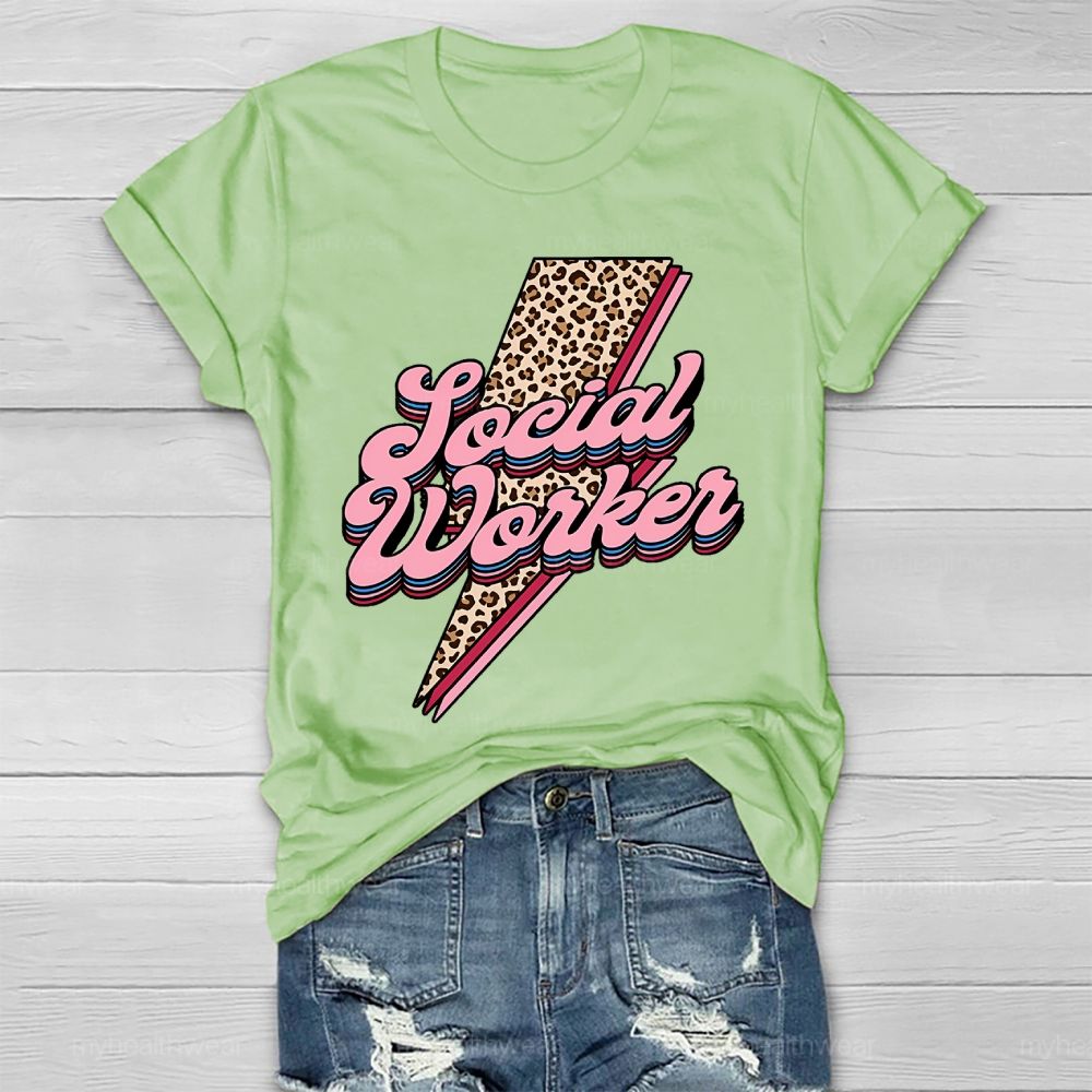 Social Worker Leopard Print Lightning Healthwear T-shirt